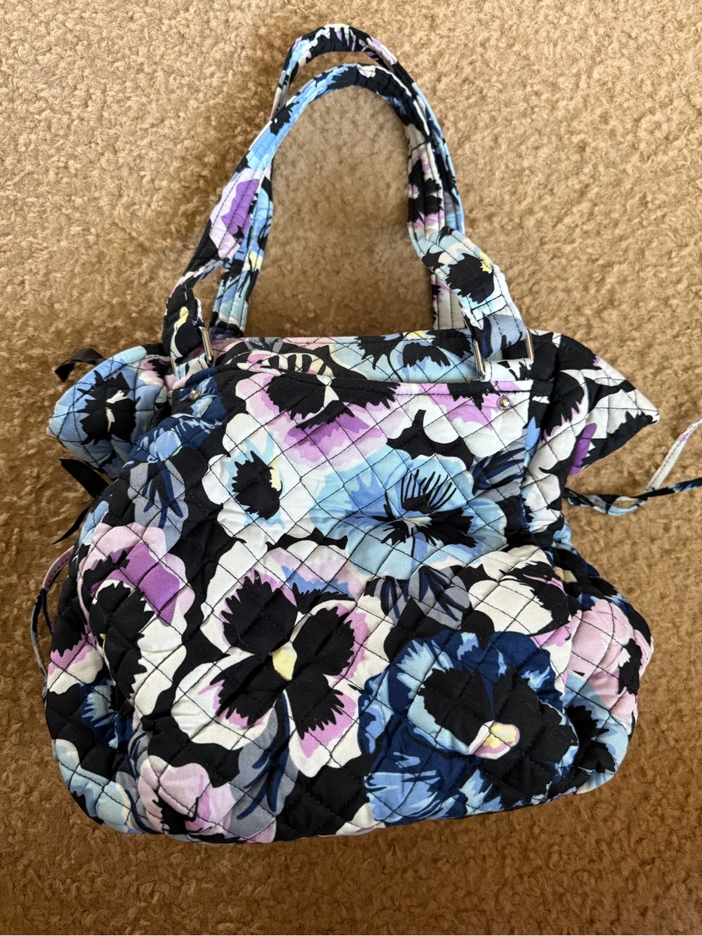 Vera Bradley Quilted Floral Tote in Black, Blue & Purple - Picture 1 of 4